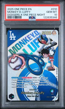 PSA 10 GEM MINT One Piece Los Angeles Dodgers Monkey D. Luffy Promo Card English - Image 1