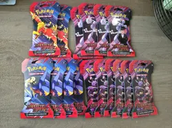 Pokemon Destined Rivals Booster Packs Sleeved Lot Of 16 Mewtwo Art Sets - Image 1