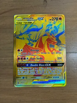 Reshiram & Charizard Tag Team GX Promo SM247 Pokemon 2021 Gold Full Art?? - Image 1
