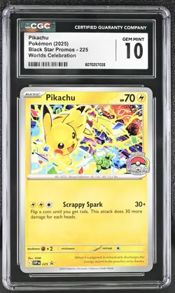 CGC 10 Pikachu SVP 225 Worlds Celebration Promo Pokemon Card - Image 1