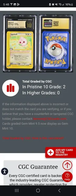 (POP 2) CGC 10 PRISTINE Igglybuff 67/144 Skyridge Baby Pokemon Card - Image 4