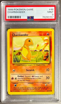 1999 Pokemon Game Base Set #46 Charmander PSA 9 MINT - Image 1