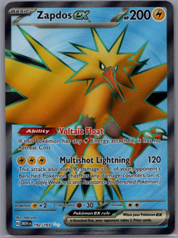 Zapdos ex 192/165 Sv: Scarlet & Violet 151 Holo Pokemon Card Electric Type - Image 1