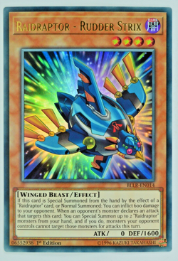 Yugioh Raidraptor - Rudder Strix BLLR-EN014 Ultra Rare 1st Edition - Image 1