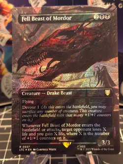 FOIL Fell Beast of Mordor, Borderless Art Surge Foil, Lord of the Rings, MTG LP - Image 1