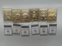 Set of 6 23k Gold Plated 1999 Pokemon Card Charizard Pikachu Mewtwo Poliwhirl - Image 1