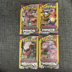 Pokemon Sun & Moon Unified Minds (4) 3-Card Booster Packs Art Set 2019 Sealed - Image 1