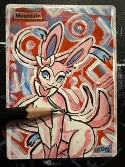 MTG Altered Art Anime Sylveon Pokemon Hand Painted - Image 1