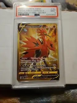 2021 Pokemon Brilliant Stars 182/172 GOLD Galarian Zapdos V SECRET RARE PSA 9 - Image 1