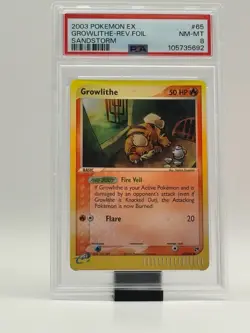 2003 Pokemon EX Sandstorm Growlithe Reverse Foil #65 PSA 8 NM-MT - Image 1