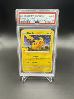 PSA 10 Pokemon Pikachu 2020 General Mills 25th Anniversary Holo Promo SWSH039 - Image 1