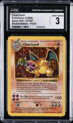1999 POKEMON BASE SET SHADOWLESS #4 CHARIZARD CGC 3 - Image 1