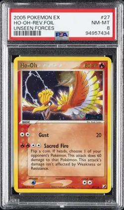 2005 POKEMON EX UNSEEN FORCES #27 HO-OH-REVERSE FOIL PSA 8 - Image 1