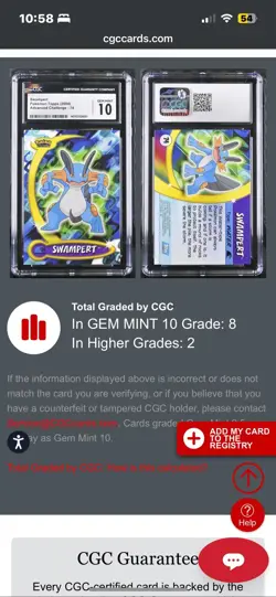 CGC 10 Swampert Pokemon Topps (2004) Advanced Challenge - 74 POP 10 - Image 3