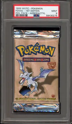 Pokemon Fossil 1st Edition Aerodactyl Art Authentic Sealed Booster Pack PSA 9 - Image 1