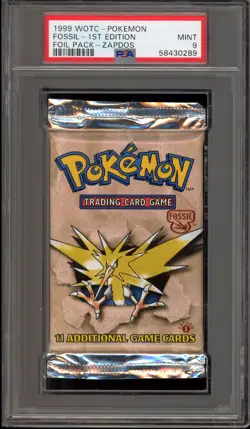 Pokemon Fossil 1st Edition Zapdos Art Authentic Sealed Booster Pack PSA 9 Mint - Image 1