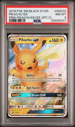 2019 POKEMON PIKACHU-GX & EEVEE-GX SPECIAL COLLECTION PIKACHU GX PSA 8 - Image 1
