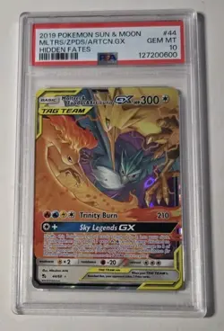 2019 Pokemon Sun & Moon Moltres Zapdos Articuno GX Hidden Fates 44/68 PSA 10 - Image 1