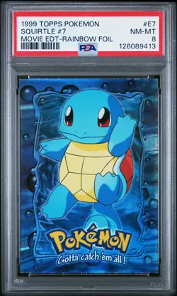 1999 TOPPS POKEMON THE MOVIE EDT RAINBOW FOIL #E7 SQUIRTLE #7 PSA 8 - Image 1