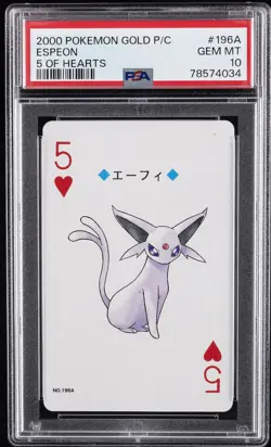 2000 POKEMON GOLD VERSION PLAYING CARDS 5 OF HEARTS #196A ESPEON PSA 10 - Image 1