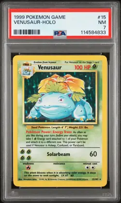 1999 POKEMON BASE SET UNLIMITED #15 VENUSAUR-HOLO PSA 7 - Image 1