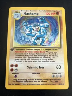 1999 Base Set Vintage Pokemon 2 Card Lot: Holo 1st Edition Machamp 8/102 x2 - Image 4