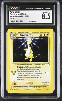 CGC 8.5 Ampharos 2000 Neo Genesis 1/111 Holo SWIRL Pokemon Card - Image 1