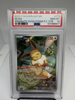 2025 POKEMON PRISMATIC EVOLUTIONS POKEMON CENTER ETB PROMO #173 EEVEE PSA 10 - Image 1