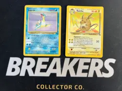 1999 Fossil Vintage Pokemon 2 Card Lot: Holo Lapras 10/62 & Holo Raichu 14/62 - Image 1