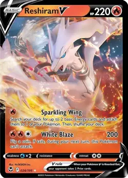 Reshiram V - 024/195 - Pokemon Silver Tempest Sword & Shield Ultra Rare Card NM - Image 1