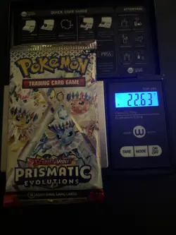 22.63g VERY HEAVY Prismatic Evolutions Pokemon Sealed Booster Pack New - Image 1