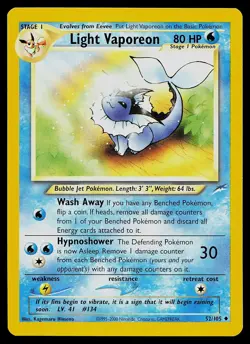 Pokemon Card - Light Vaporeon Neo Destiny 52/105 Uncommon Non Holo - Image 1