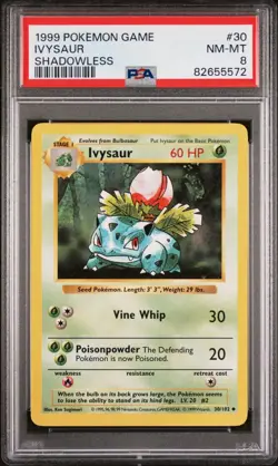 PSA 8 Shadowless Ivysaur - 30/102 Base Set Pokemon Card 1999 - NM MINT - Image 1
