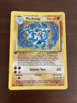 Pokemon Cards Machamp 8/102 Base Set 1st Edition Holo - MP - Image 1