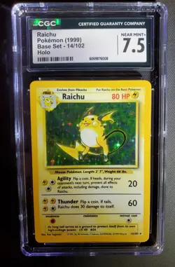 Pokemon TCG Raichu Base Set Holo Rare Card 14/102 Unlimited CGC 7.5 Near Mint+ - Image 1