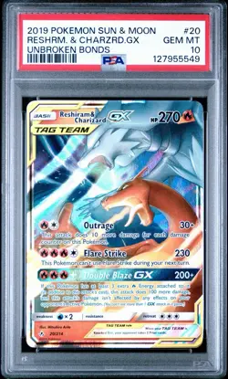 2019 Pokemon Reshiram & Charizard GX Tag Team #20 PSA 10 GEM MINT Unbroken Bonds - Image 2