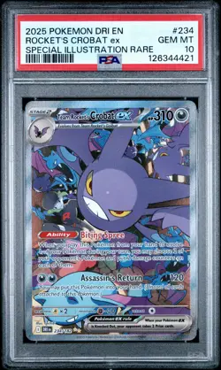 2025 POKEMON DRI EN-DESTINED RIVALS #234 TEAM ROCKET'S CROBAT EX PSA 10 - Image 1