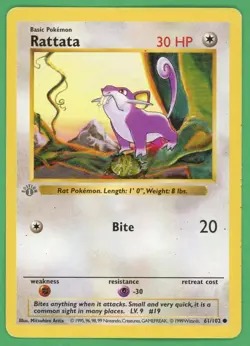 Rattata Pokemon Base Set 1st Ed Shadowless Common 61/102 - Image 1