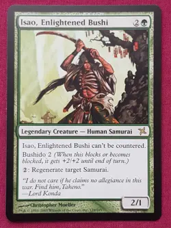 Magic The Gathering BETRAYERS OF KAMIGAWA ISAO ENLIGHTENED BUSHI green card MTG - Image 1