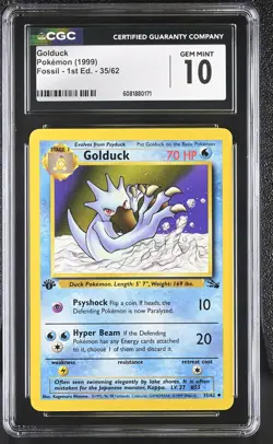 CGC 10 GEM MINT Golduck 1999 Fossil 1st Edition 35/62 Pokemon Card - Image 1
