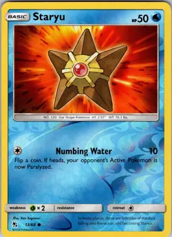 Pokemon TCG Staryu Sun & Moon Hidden Fates 13/68 Reverse Holo Common Card NM - Image 1