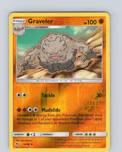Pokemon TCG Graveler S&M Hidden Fates 34/68 Reverse Holo Uncommon Card NM - Image 1