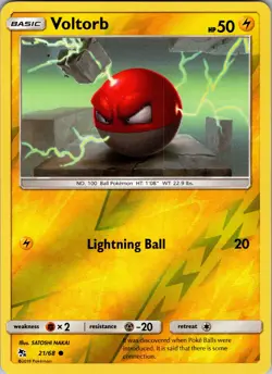 Pokemon TCG Voltorb S&M Hidden Fates 21/68 Reverse Holo Common Card NM - Image 1