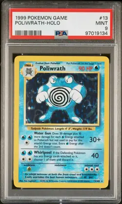 Poliwrath Base Set Holo Rare Card 13/102 1999 Pokemon TCG PSA 9 NM/M Condition - Image 1