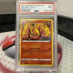 2022 Pokemon Brilliant Stars Promo #185 Moltres Prerelease Stamped Holo PSA 9 - Image 1