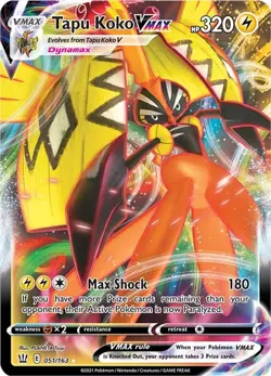 Tapu Koko VMAX - 051/163 - Pokemon Battle Styles Sword Shield Ultra Rare Card NM - Image 1