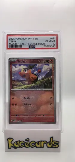 Pokemon 2025 WHT En-White Flare Tepig Masterball Reverse Holo PSA 10 - Image 1