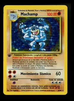 SPANISH 1st Edition Machamp 8/102 Base Set 1999 Holo Rare WOTC Pokemon Card TCG - Image 1