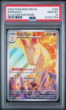 2025 Pokemon Destined Rivals Rapidash #189 Illustration Rare PSA 10 Gem Mint - Image 1