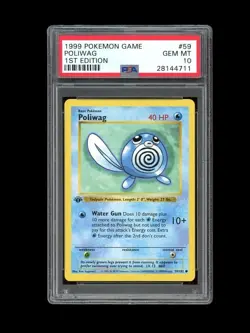 Pokemon PSA 10 GEM MINT Poliwag 1st Edition Base Set Shadowless 1999 Card 59/102 - Image 1